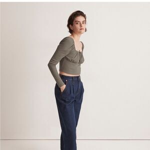 Madewell *BLACK* Ribbed Square-Neck Long-Sleeve Top